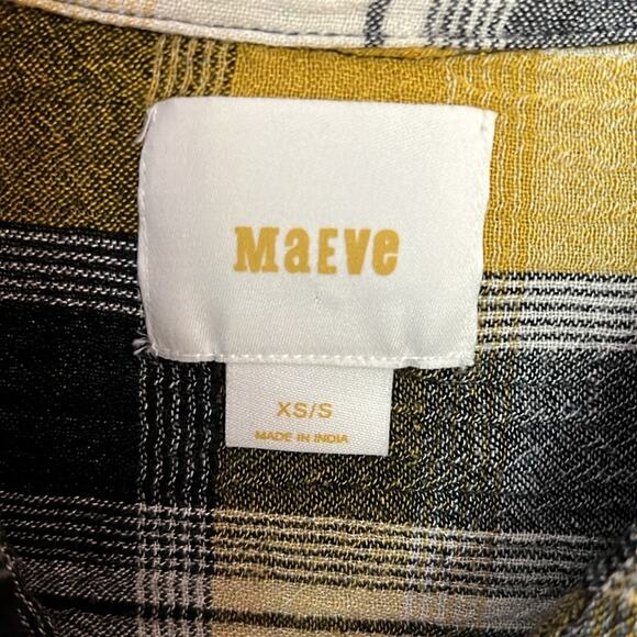 $128 ANTHROPOLOGIE / MAEVE yellow black plaid oversized button up shirt … - Picture 6 of 9